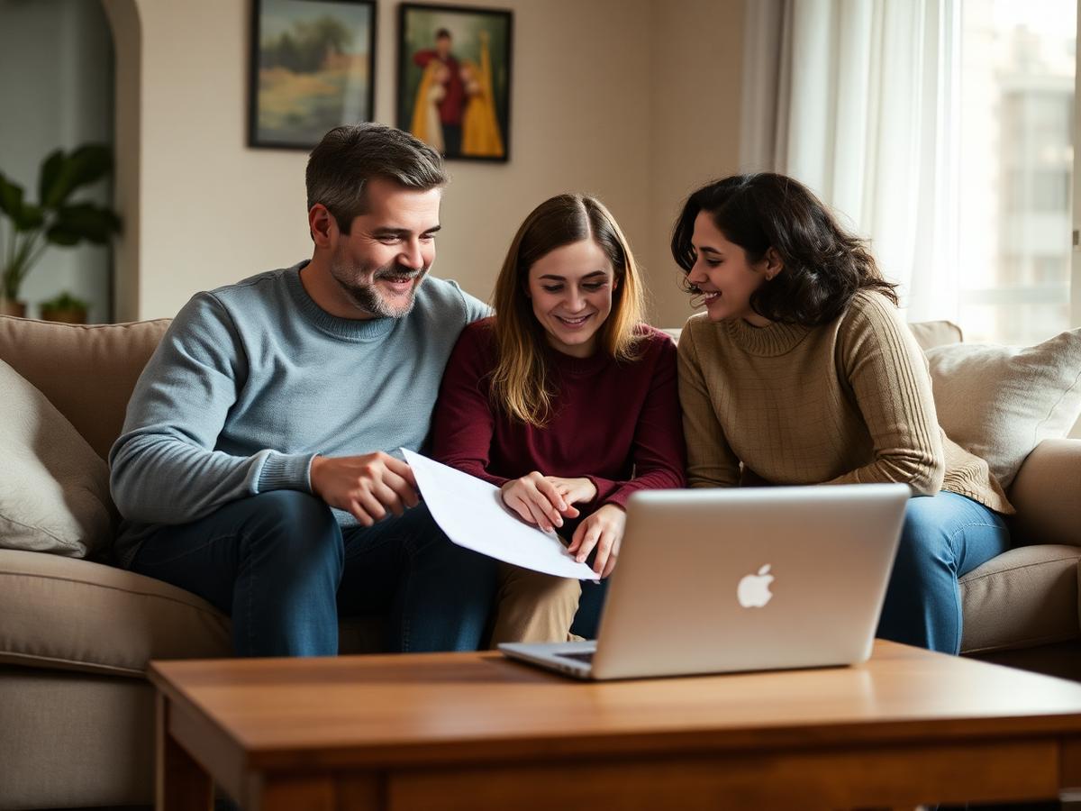 A family reviewing college options together at home