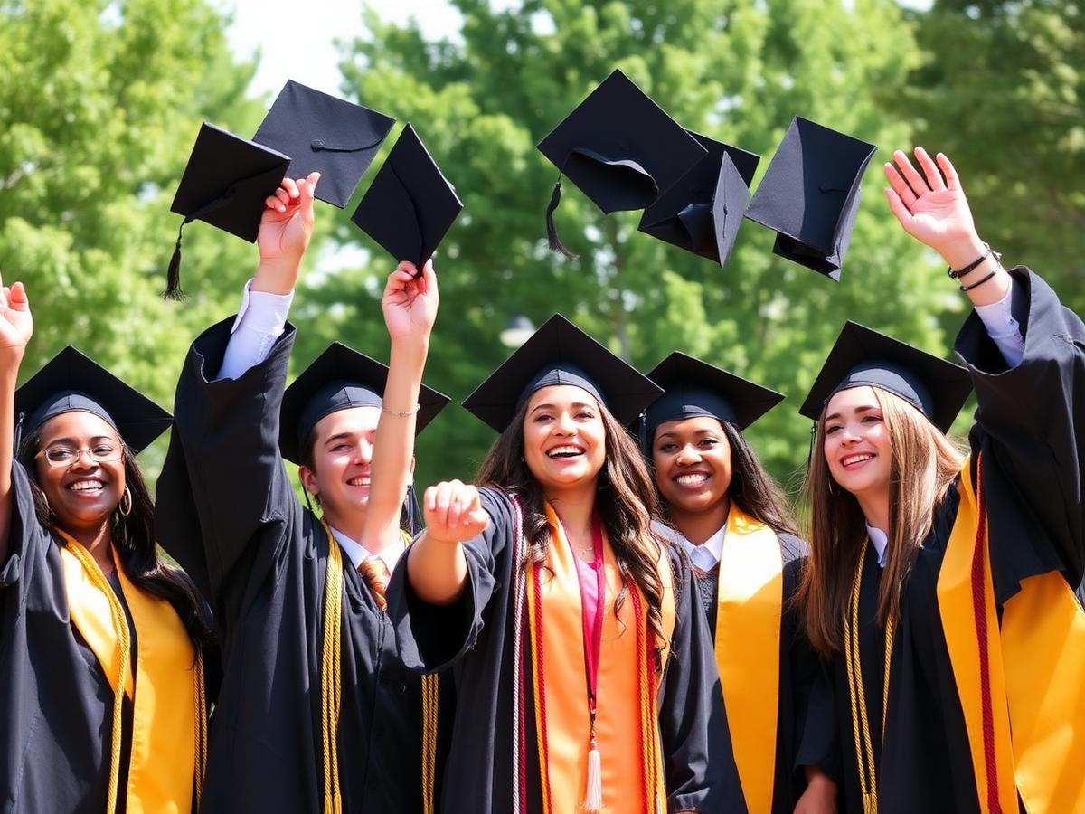 Graduates celebrating at a high school graduation