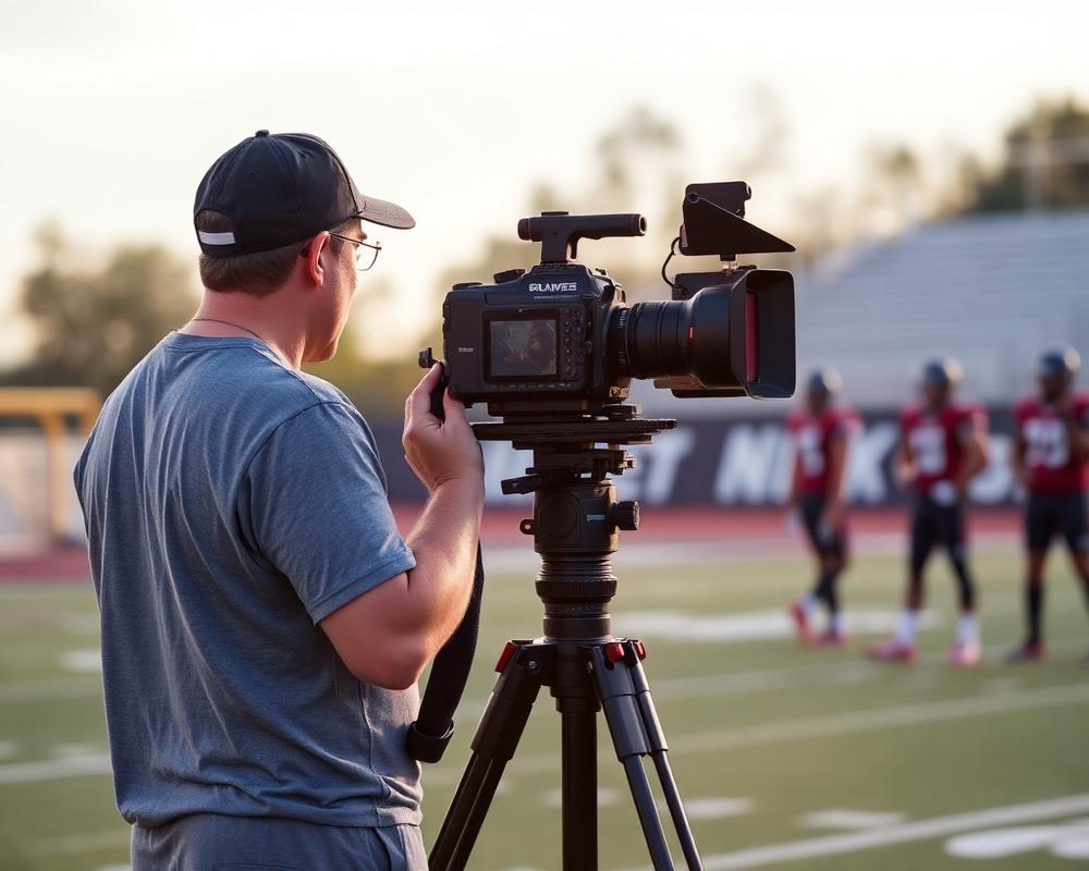 A videographer filming athletes at practice